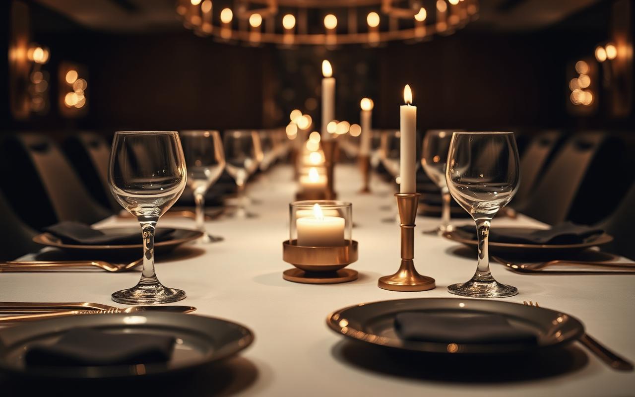 Candlelit dining table at the Amber Room