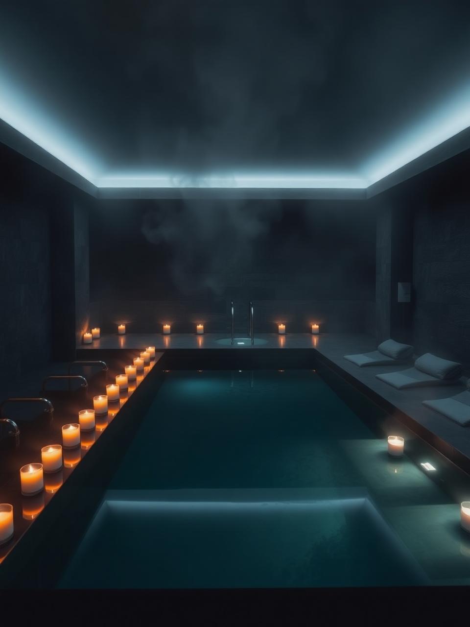 Candlelit ritual pool inside the spa